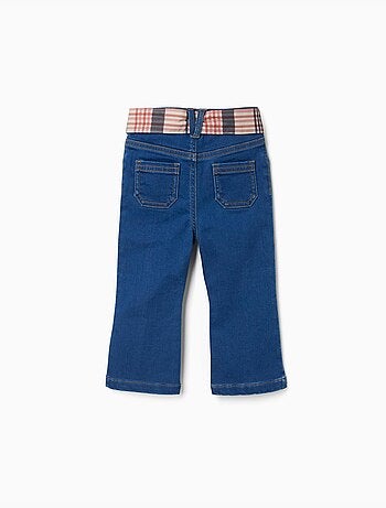 Jean évasé avec poches et ceinture à carreaux