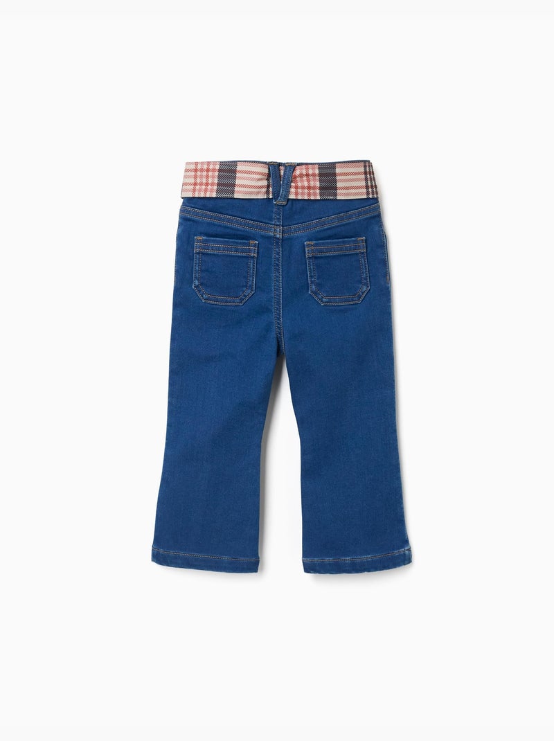Jean évasé avec poches et ceinture à carreaux Bleu Bleu - Kiabi
