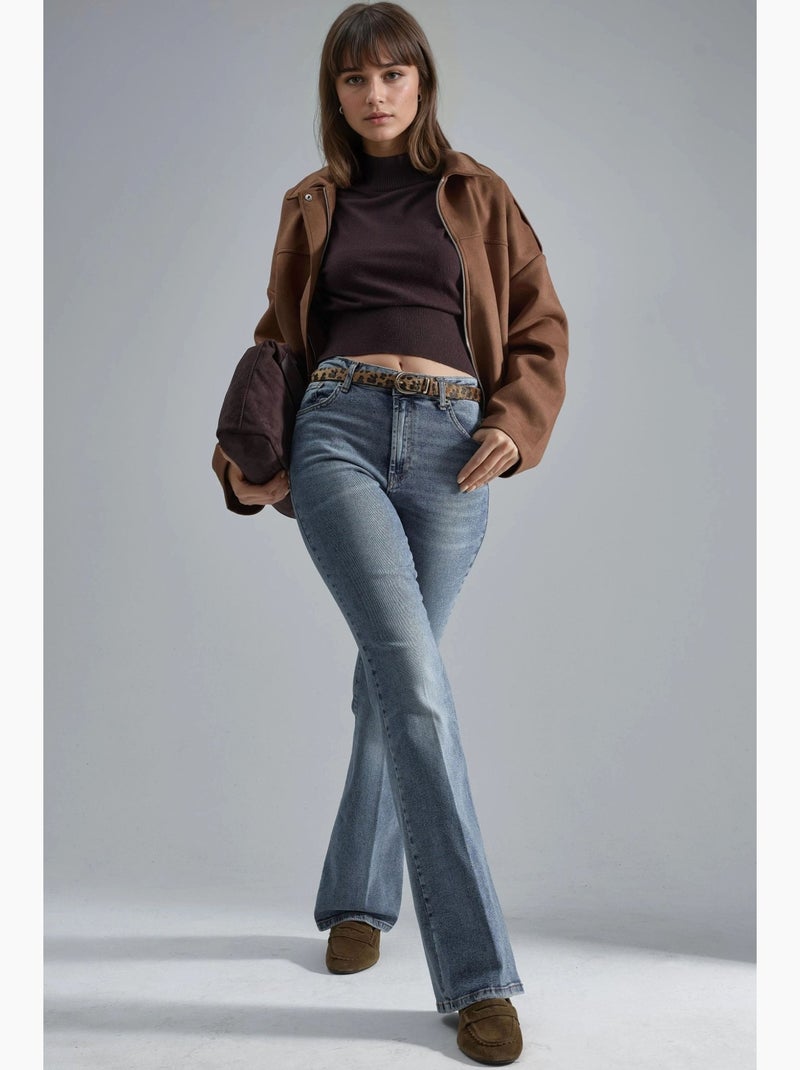 Jean évasé taille haute hiccup Bleu clair - Kiabi