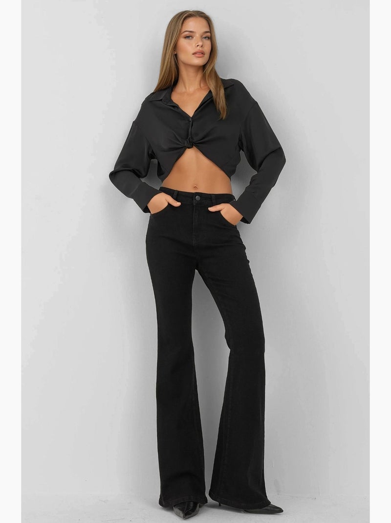 Jean évasé taille haute hiccup Noir - Kiabi