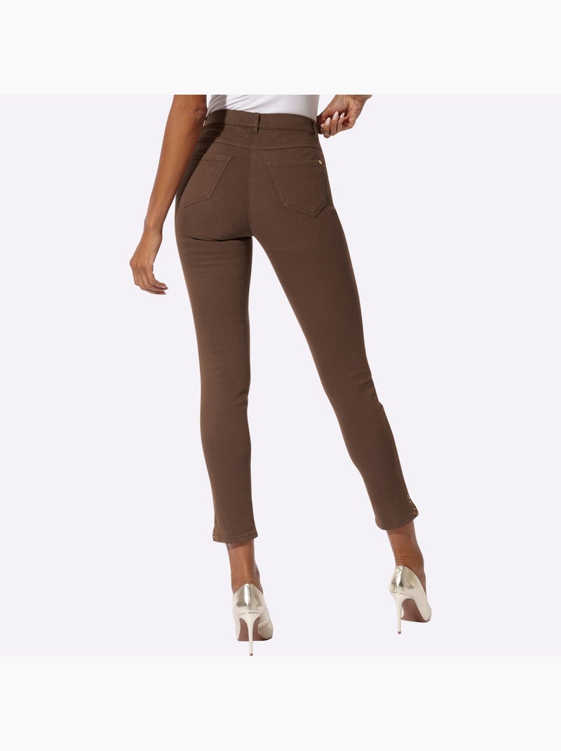 Jean extensible 91% coton - taille courte - helline Marron/Choco - Kiabi