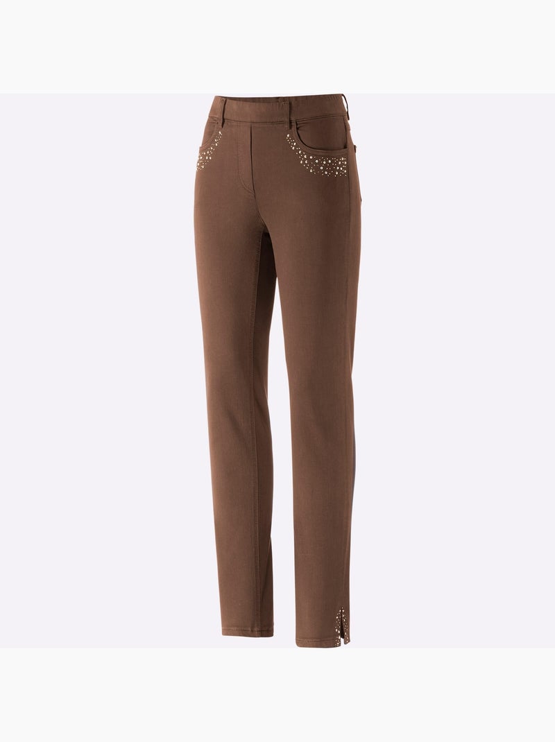 Jean extensible 91% coton - taille courte - helline Marron/Choco - Kiabi