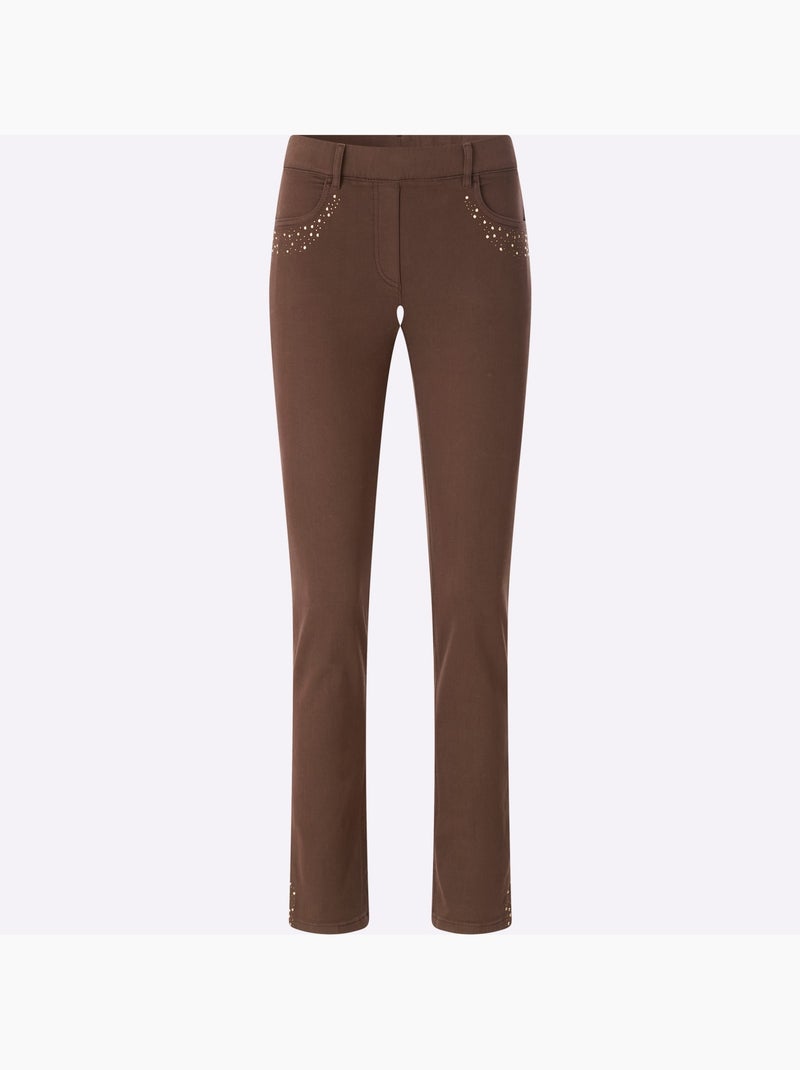 Jean extensible 91% coton - taille courte - helline Marron/Choco - Kiabi
