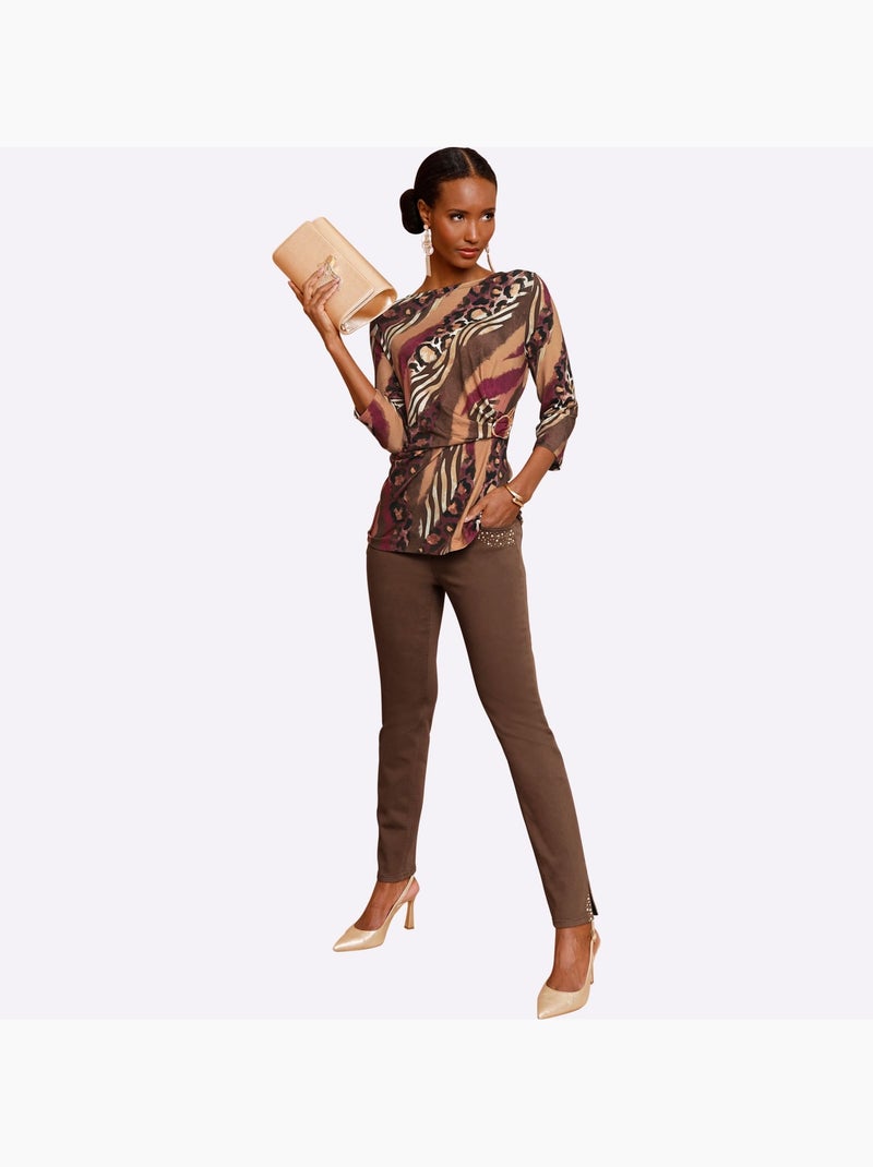 Jean extensible 91% coton - taille courte - helline Marron/Choco - Kiabi