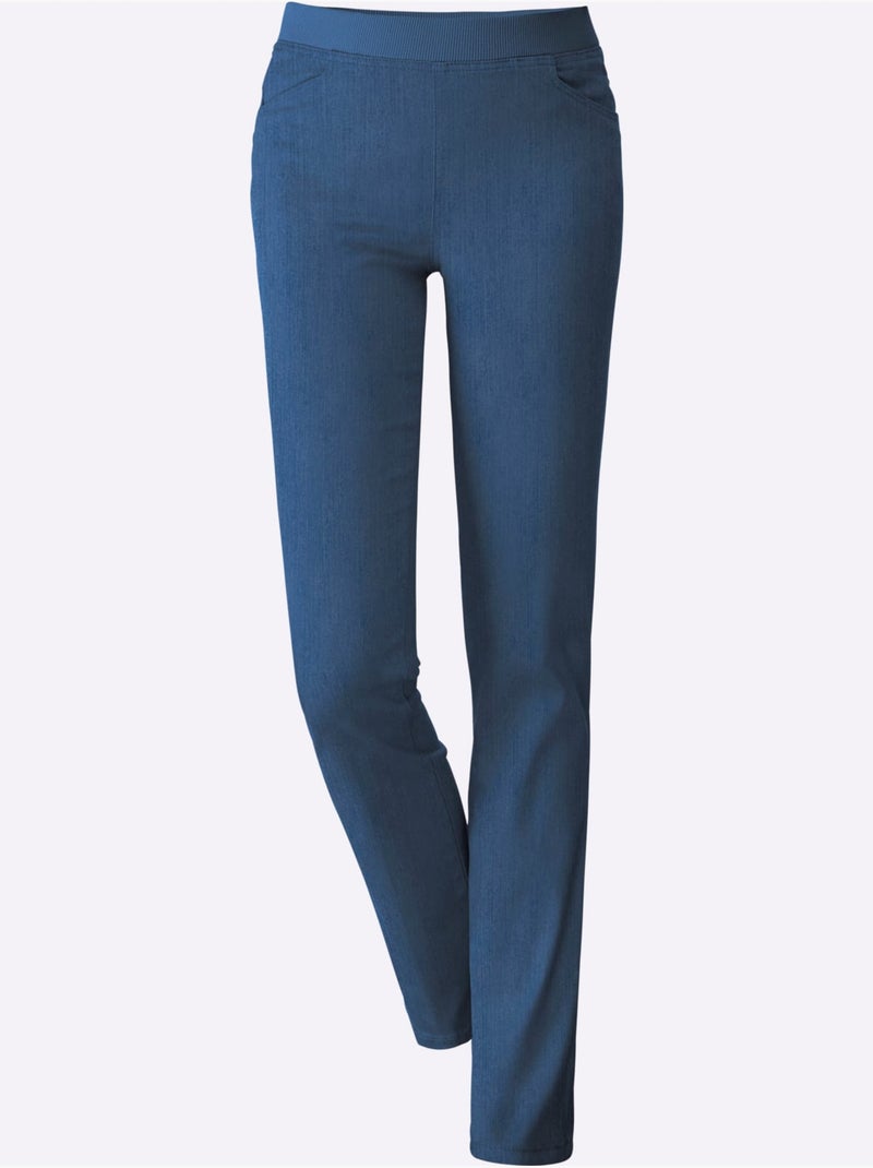 Jean extensible à ceinture élastique avec deux poches pratiques - Taille extra courte - Witt Bleu Blanc - Kiabi