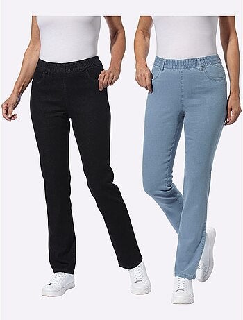 Jean extensible à ceinture élastique avec empiècements et poches - Taille standard - Moda Vilona