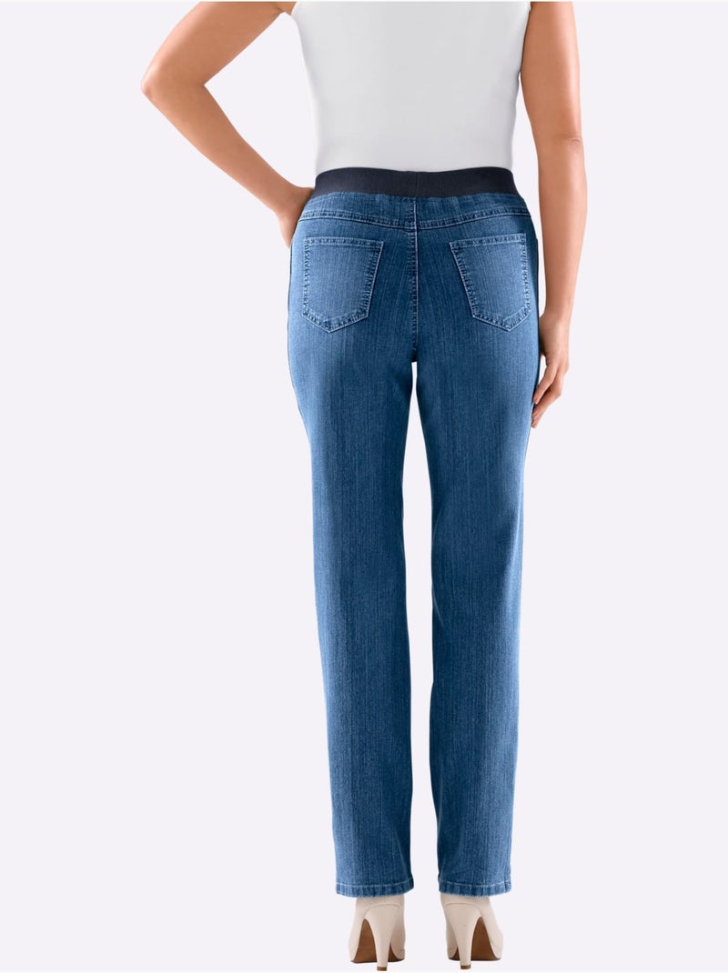 Jean extensible à ceinture élastique et poches pratiques - Taille courte - Witt Bleu Blanc - Kiabi