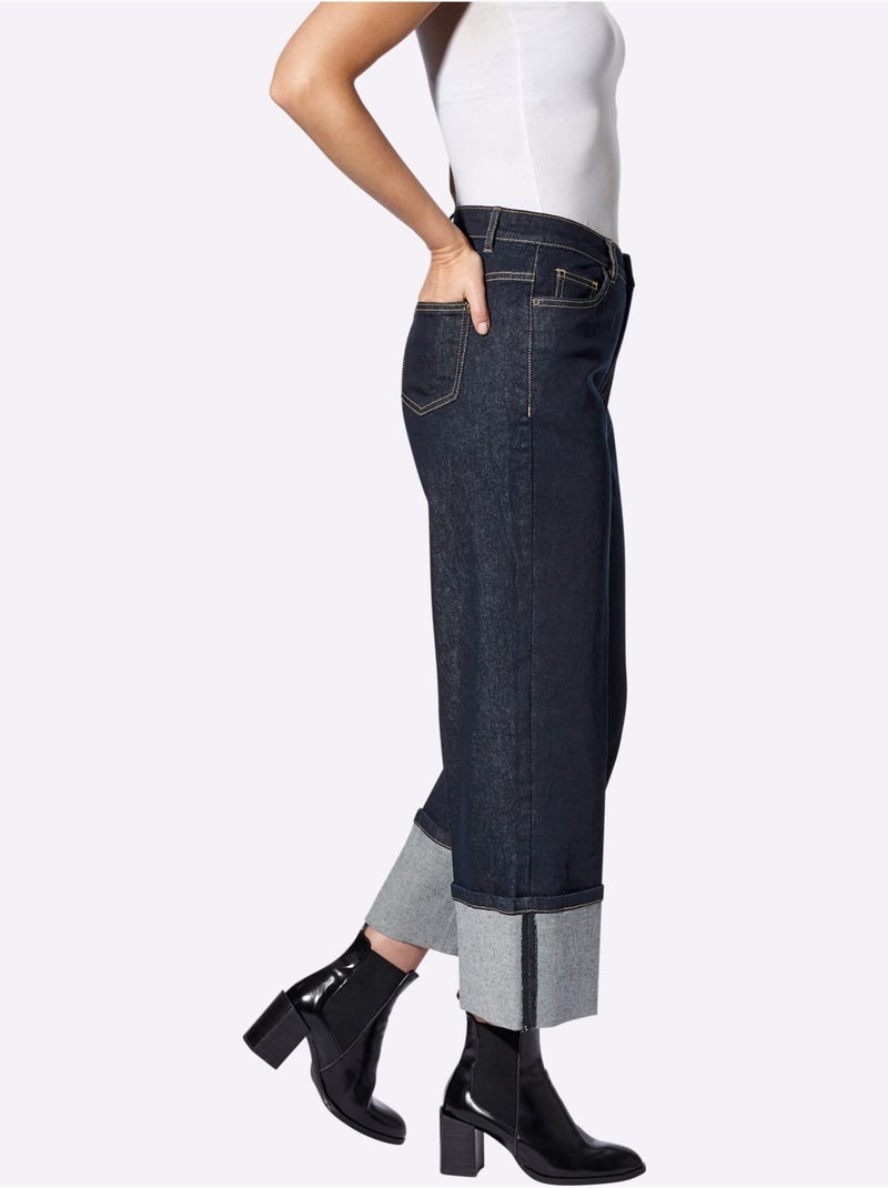 Jean Extensible Finition Des Jambes Avec Revers - Taille Standard - Helline Bleu foncé - Kiabi
