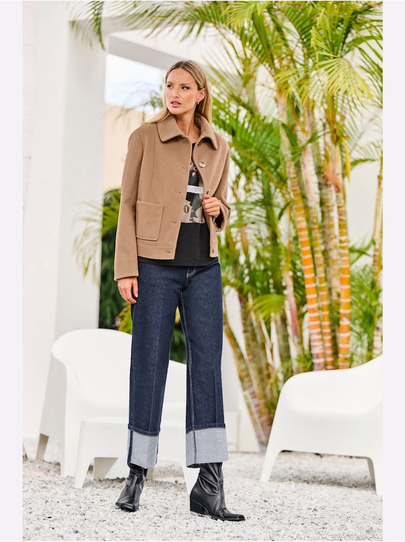 Jean Extensible Finition Des Jambes Avec Revers - Taille Standard - Helline Bleu foncé - Kiabi