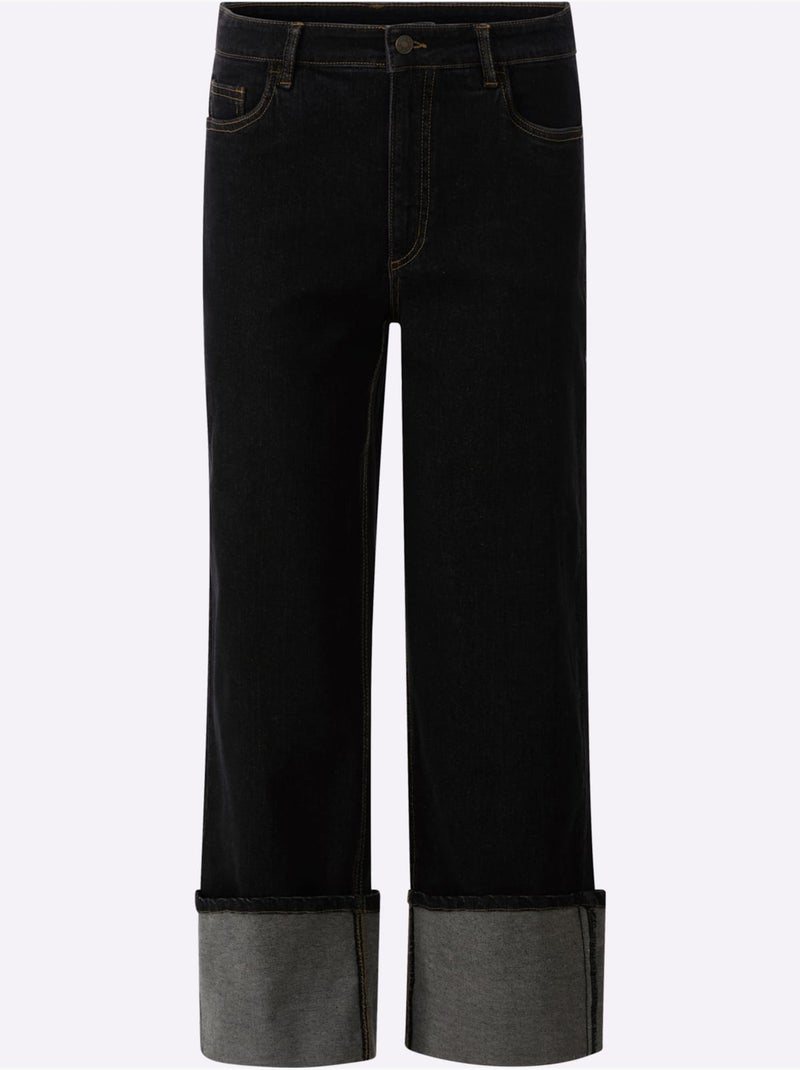 Jean Extensible Finition Des Jambes Avec Revers - Taille Standard - Helline Noir - Kiabi