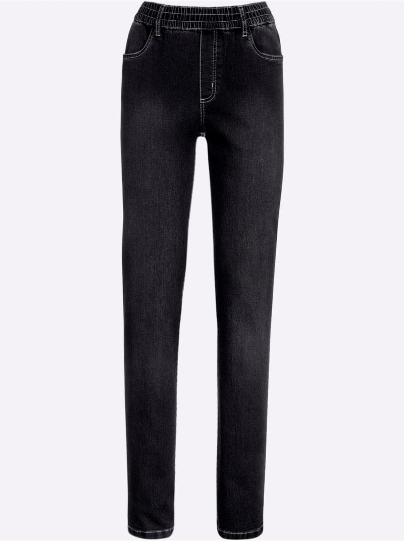 Jean féminin à ceinture élastique avec effet ventre plat - Taille standard - Moda Vilona Noir - Kiabi