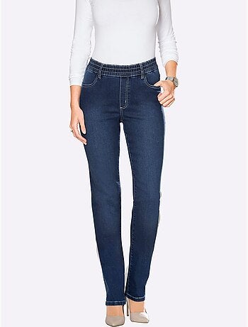 Jean féminin avec ceinture élastique et effet ventre plat - Taille courte - Moda Vilona