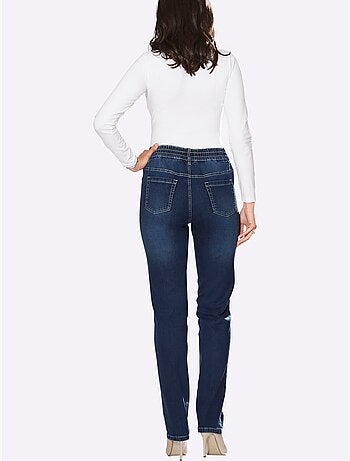 Jean féminin avec ceinture élastique et effet ventre plat - Taille courte - Moda Vilona