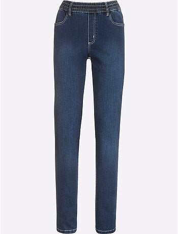 Jean féminin avec ceinture élastique et effet ventre plat - Taille courte - Moda Vilona