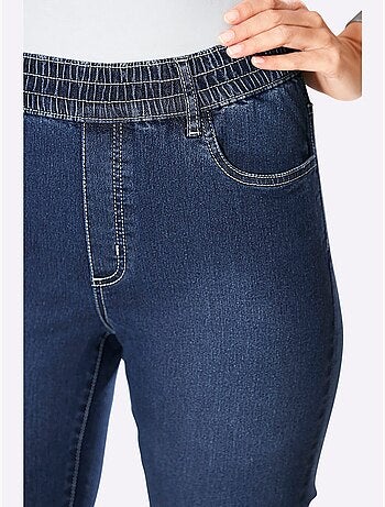 Jean féminin avec ceinture élastique et effet ventre plat - Taille courte - Moda Vilona