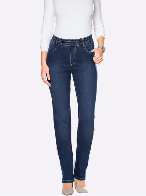 Jean féminin avec ceinture élastique et effet ventre plat - Taille courte - Moda Vilona - Kiabi