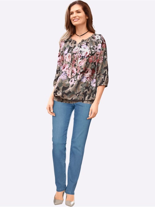 Jean féminin avec ceinture élastique et effet ventre plat - Taille standard - Moda Vilona - Kiabi