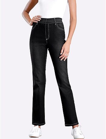 Jean féminin avec ceinture élastique et effet ventre plat - Taille courte - Moda Vilona