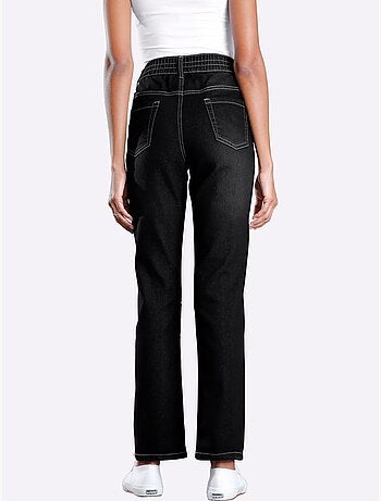Jean féminin avec ceinture élastique et effet ventre plat - Taille courte - Moda Vilona