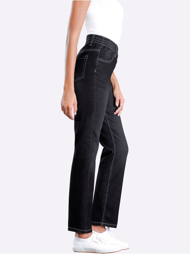 Jean féminin avec ceinture élastique et poches avant et arrière - Taille courte - Moda Vilona Noir - Kiabi