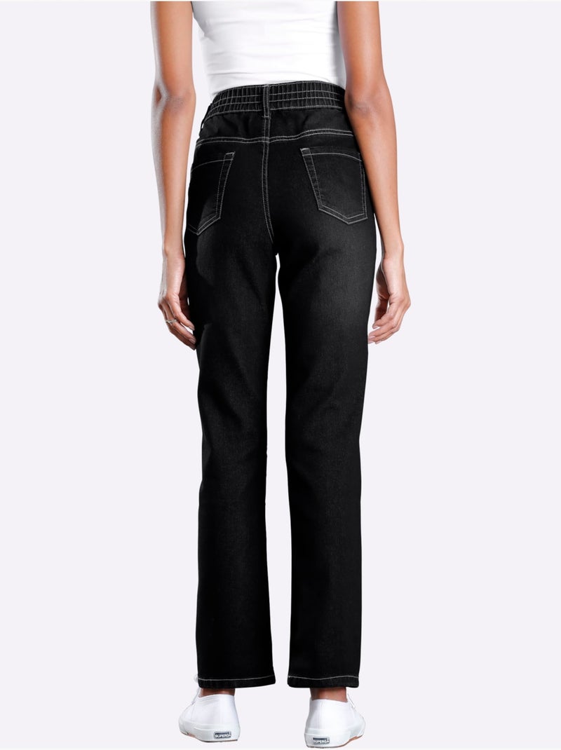 Jean féminin avec ceinture élastique et poches avant et arrière - Taille courte - Moda Vilona Noir - Kiabi
