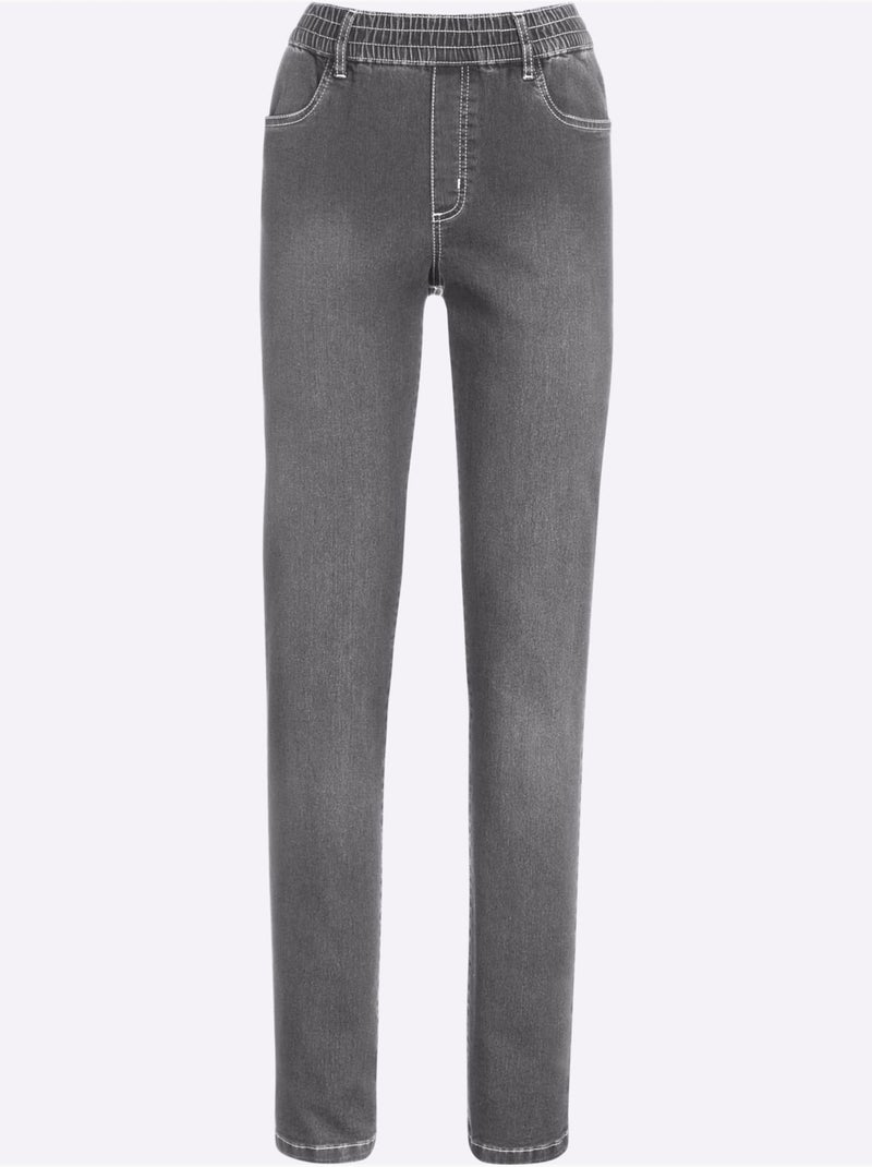 Jean femme à ceinture élastique avec poches avant et arrière - Taille standard - Moda Vilona Gris - Kiabi