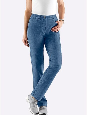 Jean femme à taille élastique avec poches et boutons argentés - taille standard - Moda Vilona