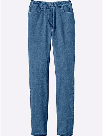 Jean femme à taille élastique avec poches et boutons argentés - taille standard - Moda Vilona