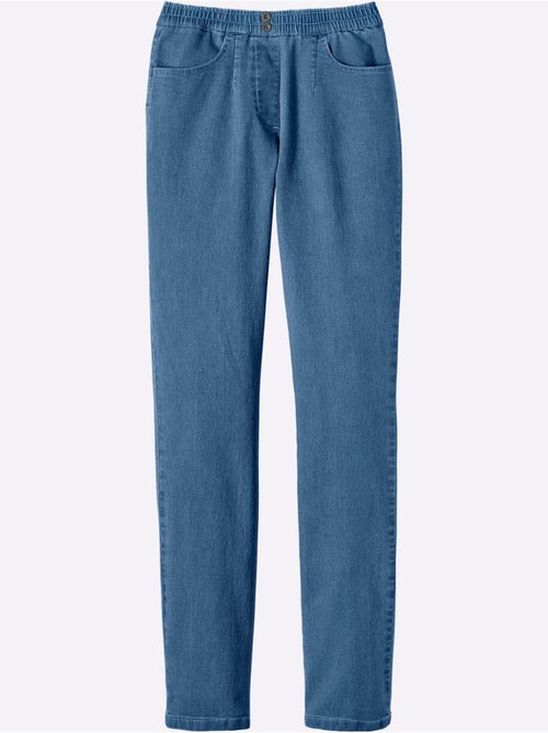 Jean femme à taille élastique avec poches et boutons argentés - taille standard - Moda Vilona - Kiabi Jean femme à taille élastique avec poches et boutons argentés - taille standard - Moda Vilona - Kiabi