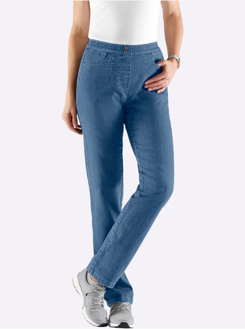 Jean femme à taille élastique avec poches et boutons argentés - taille standard - Moda Vilona - Kiabi Jean femme à taille élastique avec poches et boutons argentés - taille standard - Moda Vilona - Kiabi