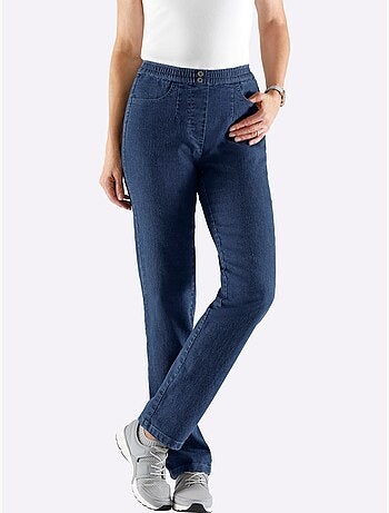 Jean femme à taille élastique avec poches et boutons argentés - taille standard - Moda Vilona