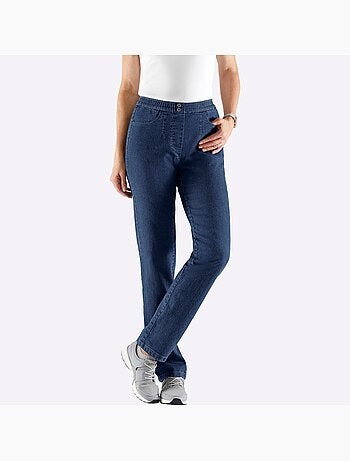 Jean femme à taille élastique avec poches et boutons argentés - taille standard - Moda Vilona
