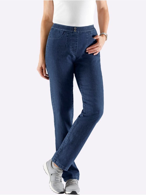Jean femme à taille élastique avec poches et boutons argentés - taille standard - Moda Vilona - Kiabi Jean femme à taille élastique avec poches et boutons argentés - taille standard - Moda Vilona - Kiabi