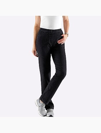 Jean femme à taille élastique avec poches et boutons argentés - taille standard - Moda Vilona