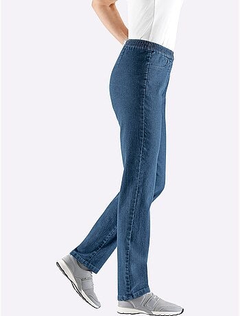 Jean femme confortable avec ceinture élastique et poches avant - Taille courte - Moda Vilona