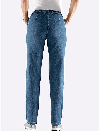 Jean femme confortable avec ceinture élastique et poches avant - Taille courte - Moda Vilona