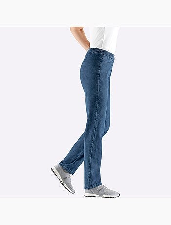 Jean femme confortable avec ceinture élastique et poches avant - Taille courte - Moda Vilona