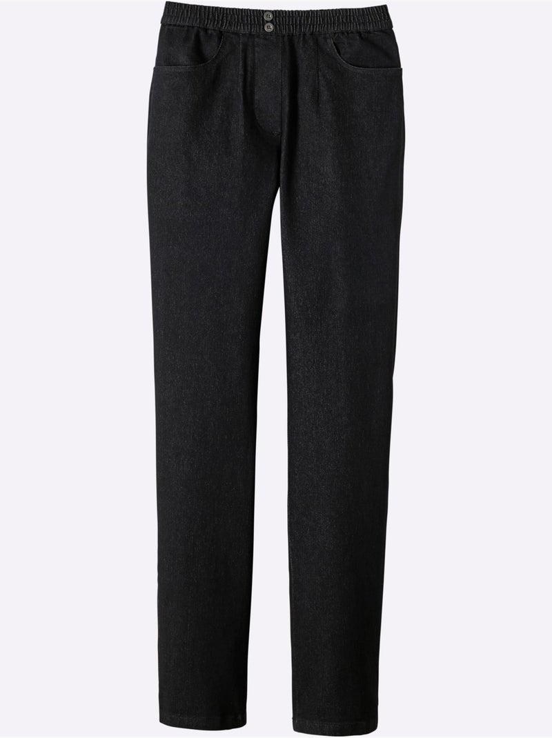 Jean femme confortable avec ceinture élastique et poches avant - Taille courte - Moda Vilona Noir - Kiabi