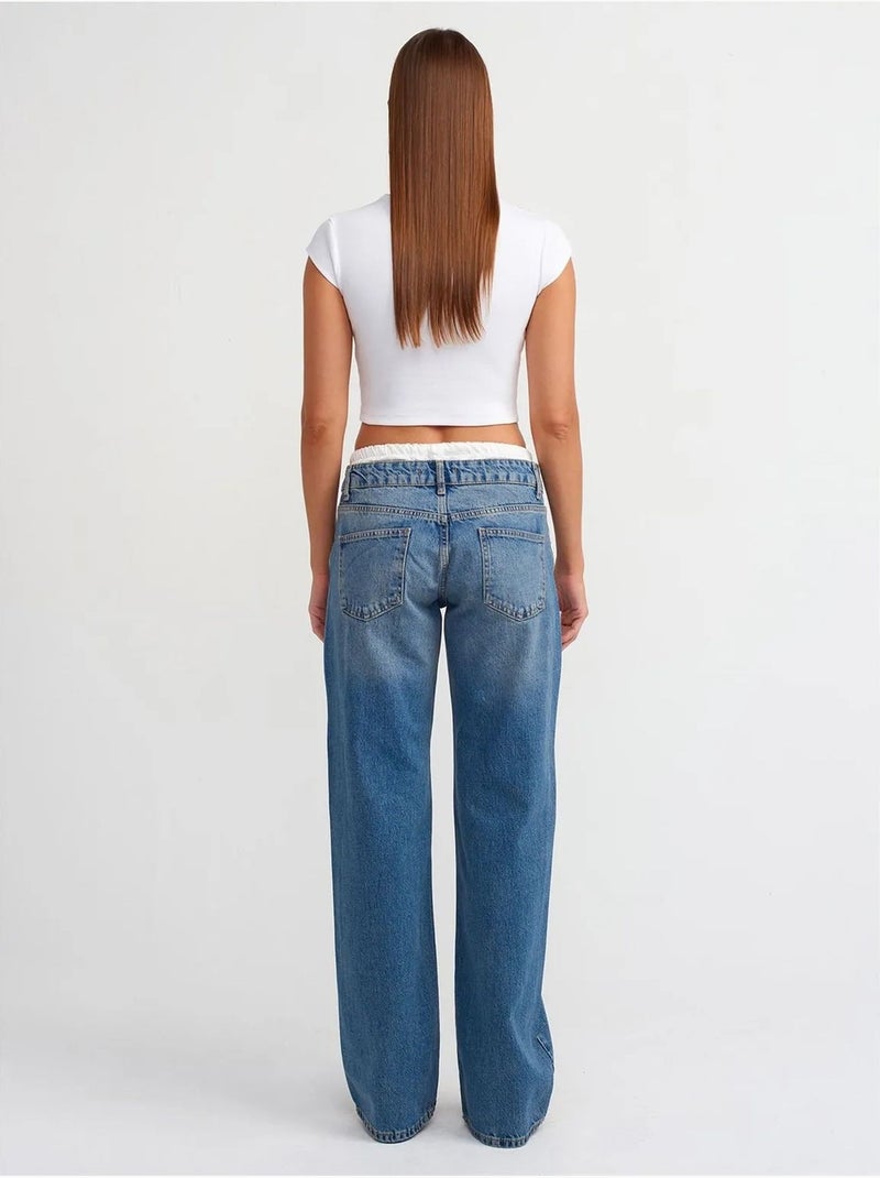 Jean femme coupe droite, taille mi-haute dilvin Bleu saphir - Kiabi