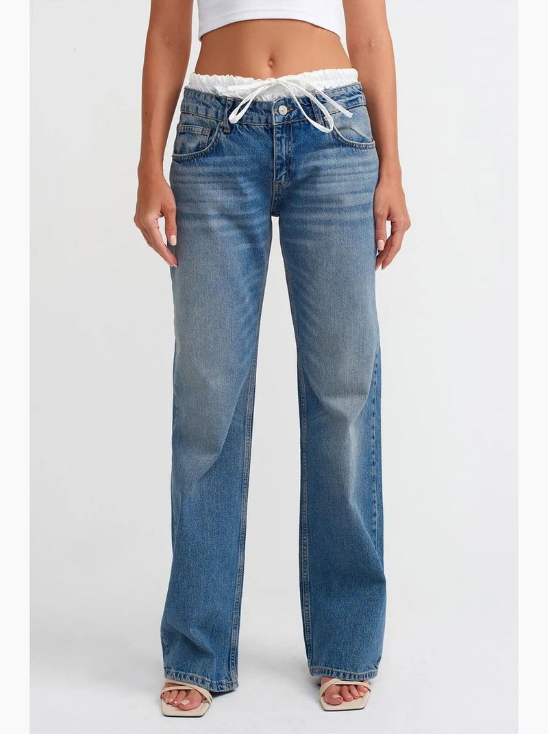 Jean femme coupe droite, taille mi-haute dilvin Bleu saphir - Kiabi
