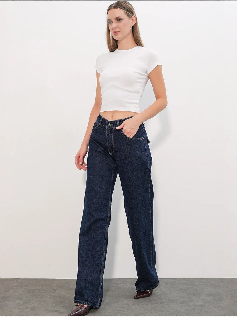 Jean femme en coton bdart Bleu outremer - Kiabi