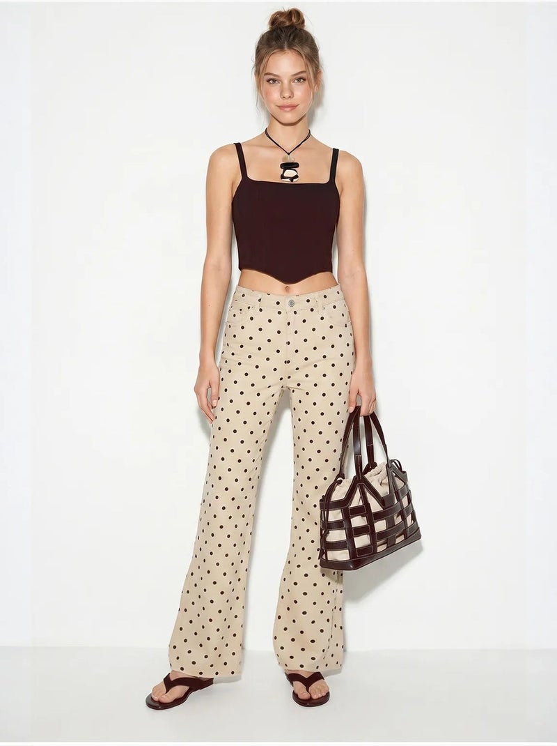 Jean femme évasé à taille mi-haute et pois lucci Beige argile - Kiabi