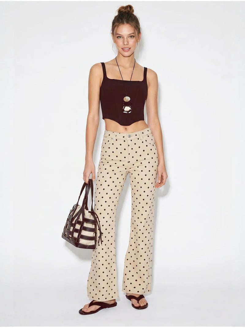 Jean femme évasé à taille mi-haute et pois lucci Beige argile - Kiabi