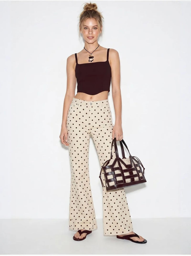 Jean femme évasé à taille mi-haute et pois lucci Beige argile - Kiabi