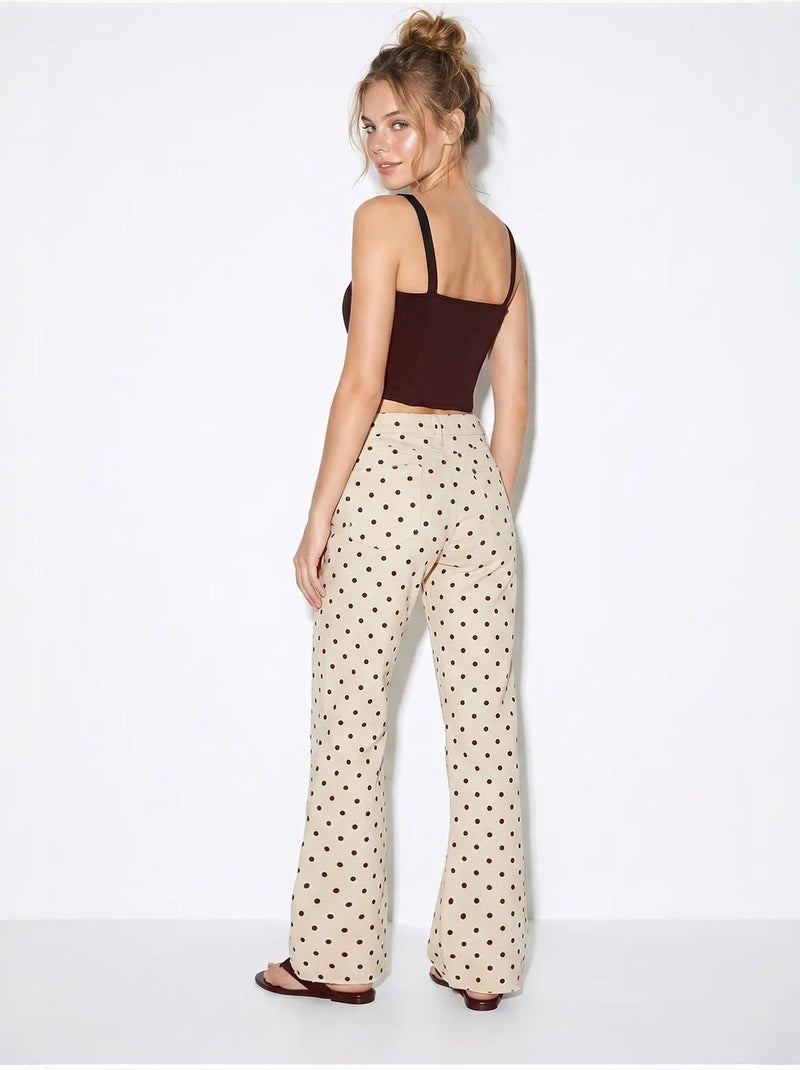 Jean femme évasé à taille mi-haute et pois lucci Beige argile - Kiabi