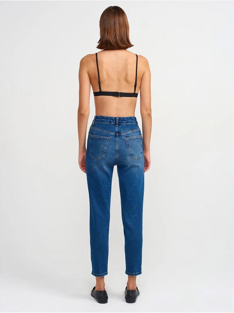 Jean femme slim droit taille haute dilvin Indigo - Kiabi