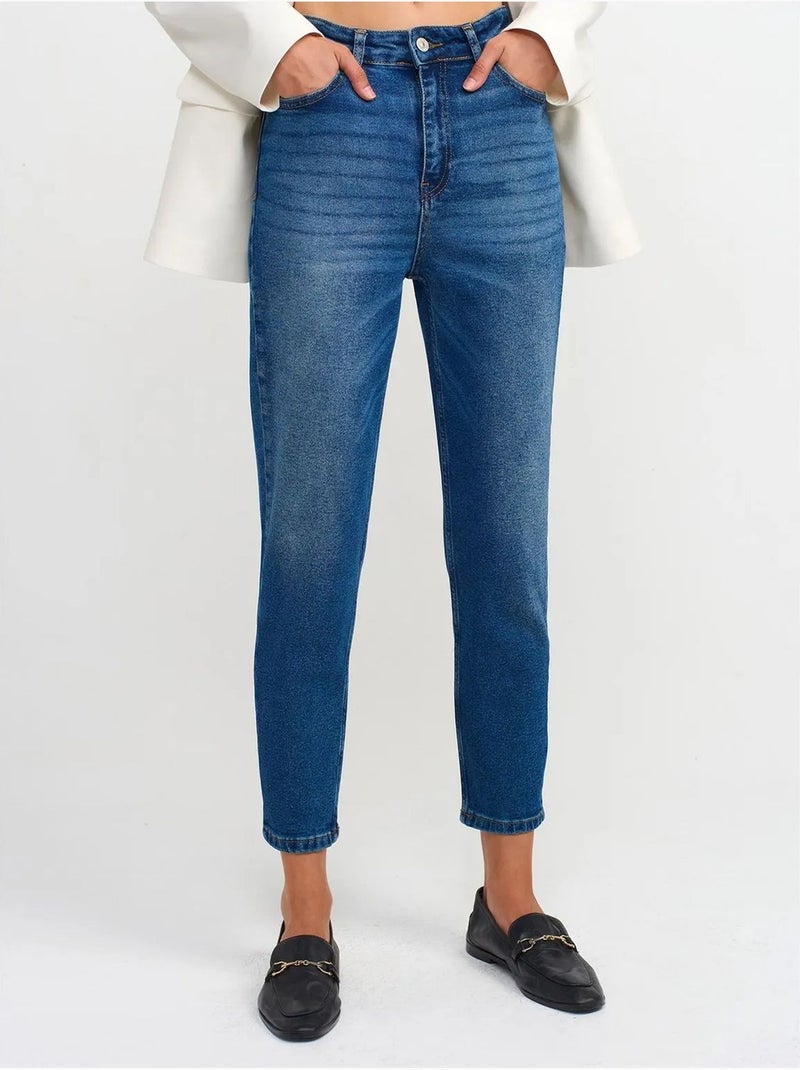 Jean femme slim droit taille haute dilvin Indigo - Kiabi