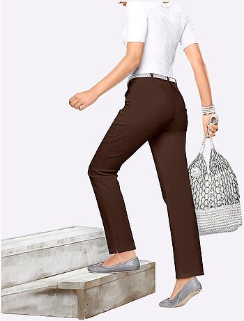 Jean femme taille haute avec ceinture élastique et poches devant - Taille extra courte - Moda Vilona