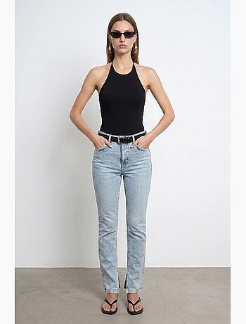 Jean femme taille haute à jambe droite dilvin