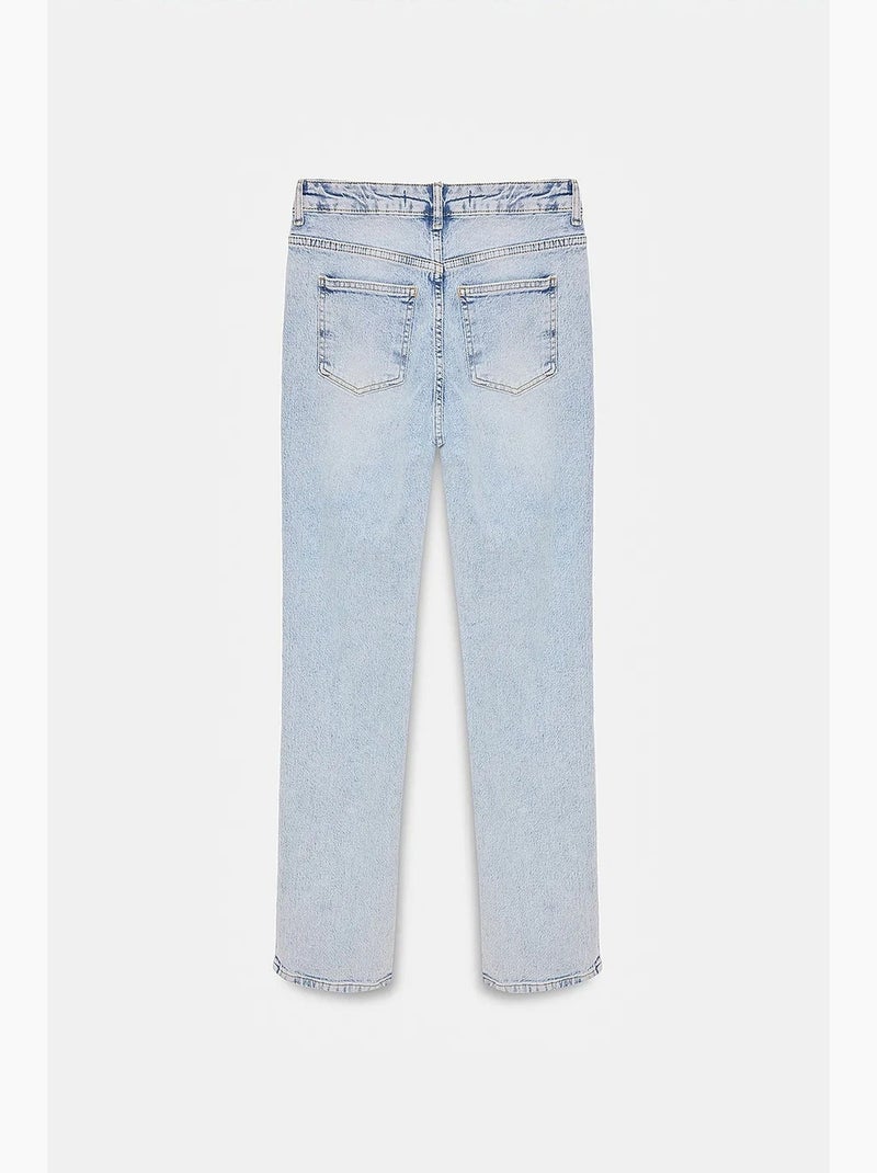Jean femme taille haute à jambe droite dilvin Bleu clair - Kiabi
